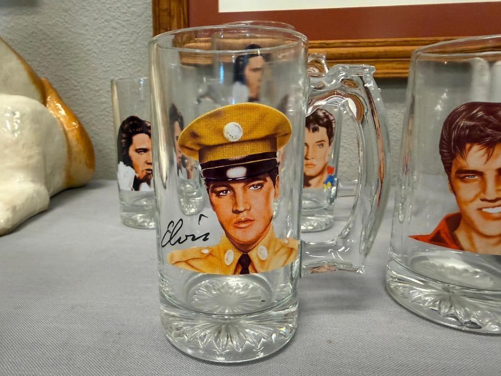 ELVIS PRESLEY KING OF ROCK 'N ROLL PORTRAIT TRANSFER DECORATED GLASS MUGS - 6