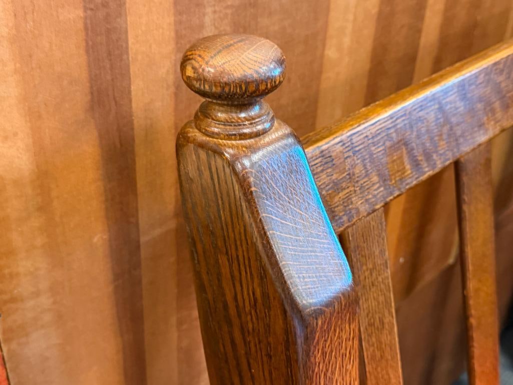 ANTIQUE STYLIZED MISSION OVERSIZE CHAIR WITH SLAT BACK SOLID OAK - 5