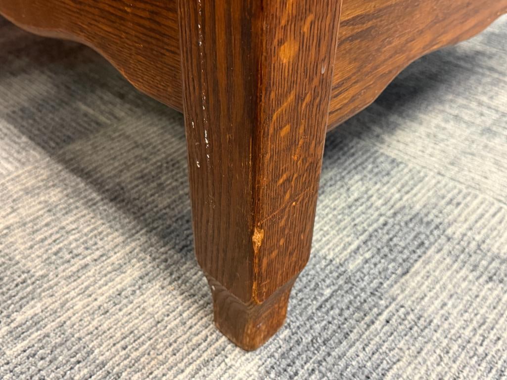 ANTIQUE STYLIZED MISSION OVERSIZE CHAIR WITH SLAT BACK SOLID OAK - 7