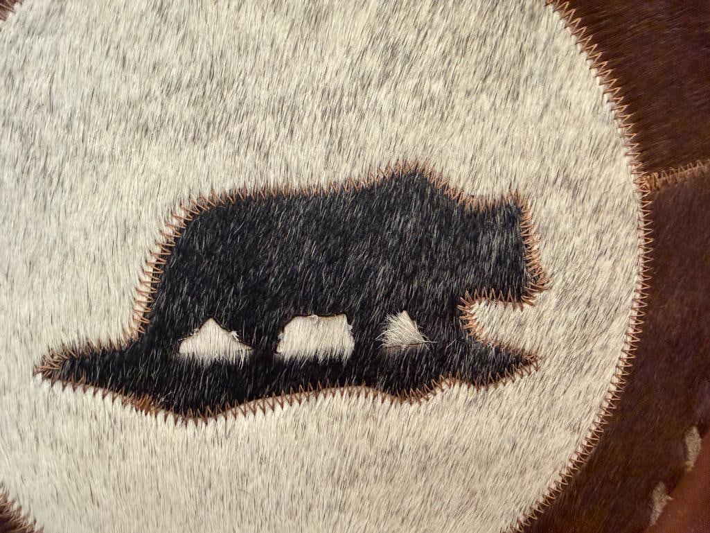 RUSTIC WESTERN DECOR PIERCED METAL AND STEER HIDE BEAR ROUND WALL HANGINGS - 8