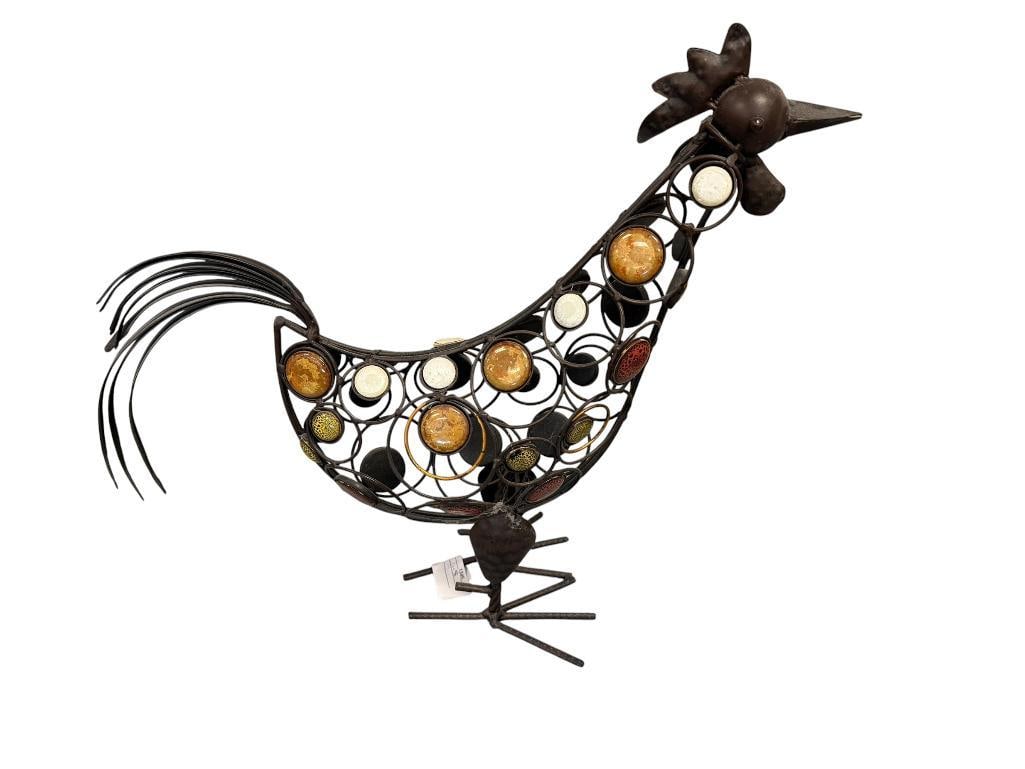 METAL WIRE ROOSTER HOME DECOR DECORATED WITH CERAMIC BEADS BRONZE TONED LIFE-SIZE: 16" H