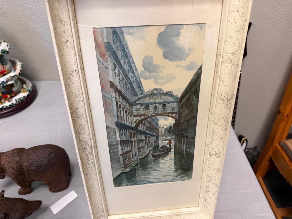 ALBERTO ROSSI ITALIAN ARTIST PRINTS OF BRIDGE OF SIGHS AND BELL TOWER WITH GODOLIER - 5