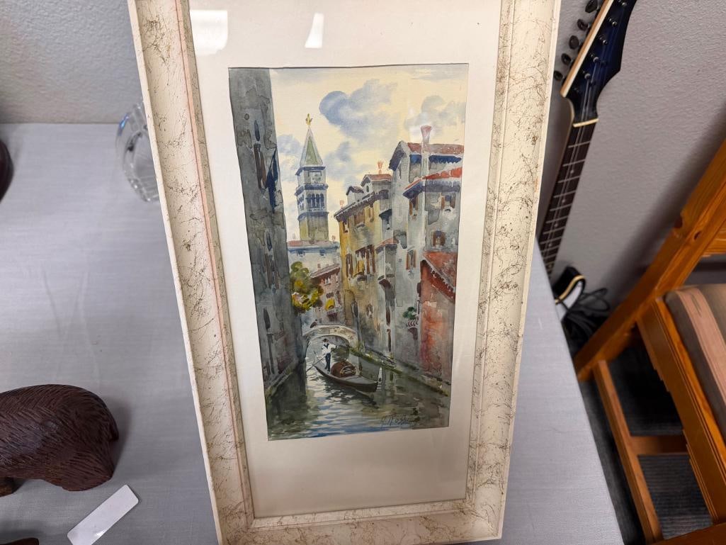 ALBERTO ROSSI ITALIAN ARTIST PRINTS OF BRIDGE OF SIGHS AND BELL TOWER WITH GODOLIER - 7
