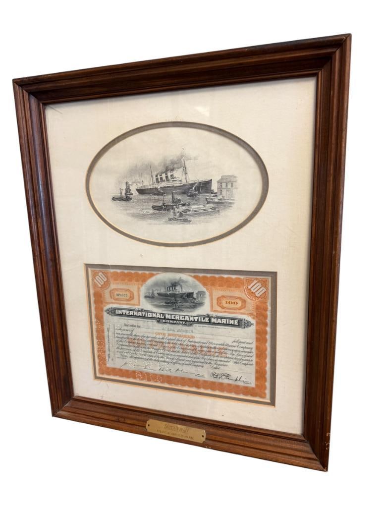 100 SHARES CERTIFICATE INTERNATIONAL MERCANTILE MARINE J. GILL JACOBSEN (1 of 11)