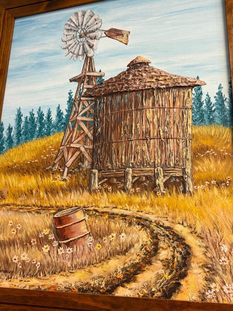 D. WROBLEY ORIGINAL OIL ON MASONITE PAINTING OF A WINDMILL AND WATER TANK - 2