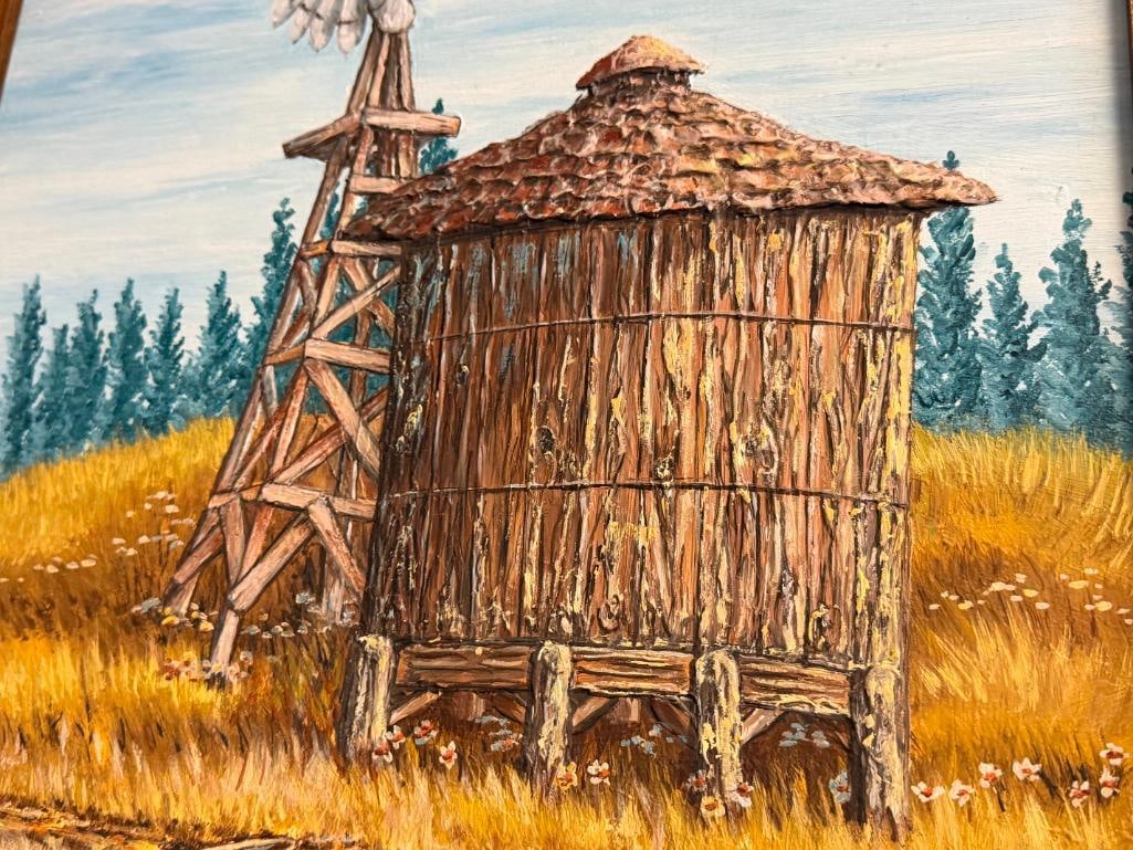 D. WROBLEY ORIGINAL OIL ON MASONITE PAINTING OF A WINDMILL AND WATER TANK - 3