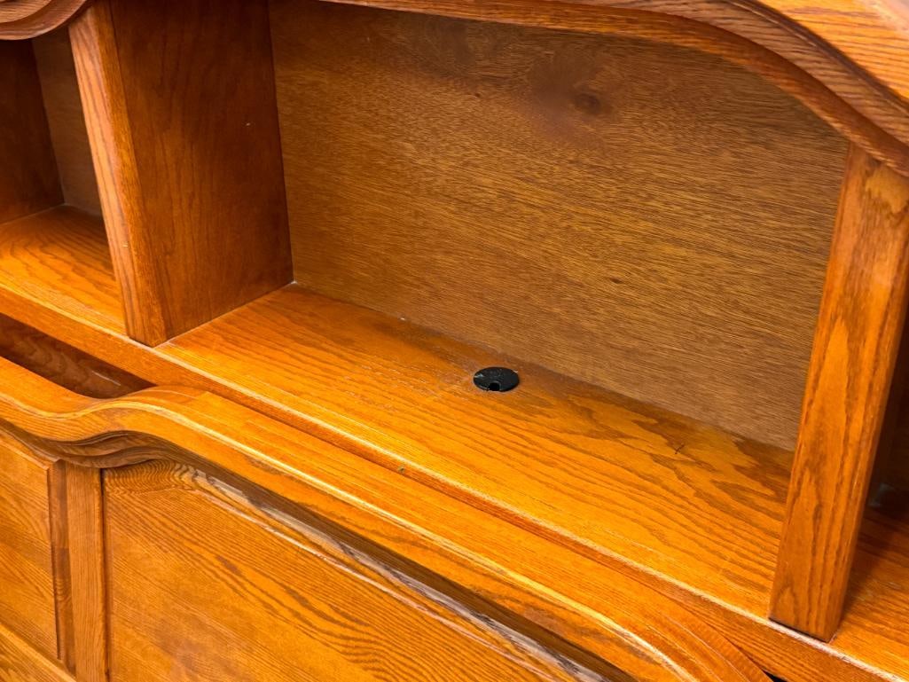 SOLID OAK FULL SIZE BOOKCASE SLEIGH BED - 4