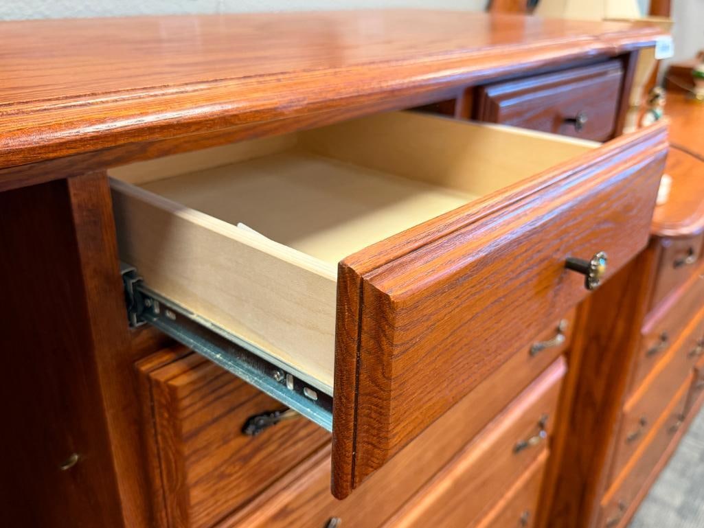 OAK SIX DRAWER CHEST OF DRAWERS / CHIFFOROBE - 5