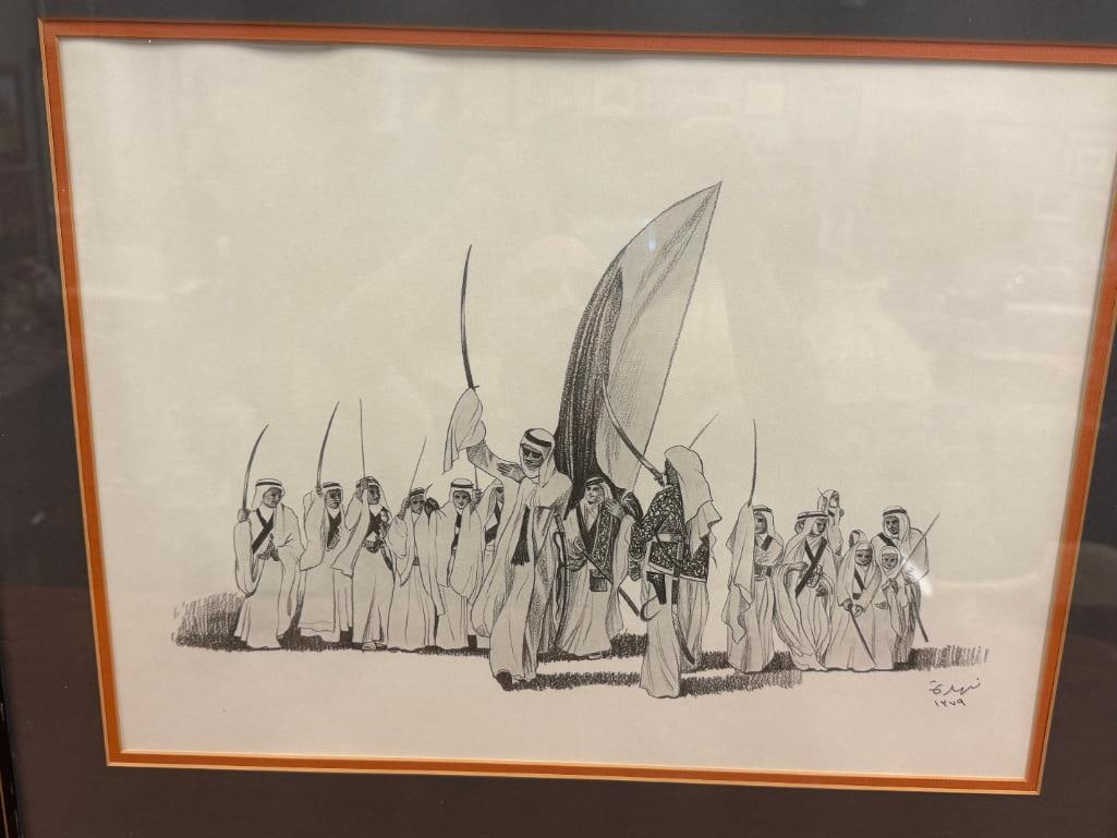 MID-20TH CENTURY PRINT OF FIGURES IN MIDDLE EASTERNATTIRE HOLDING SWORDS - 2