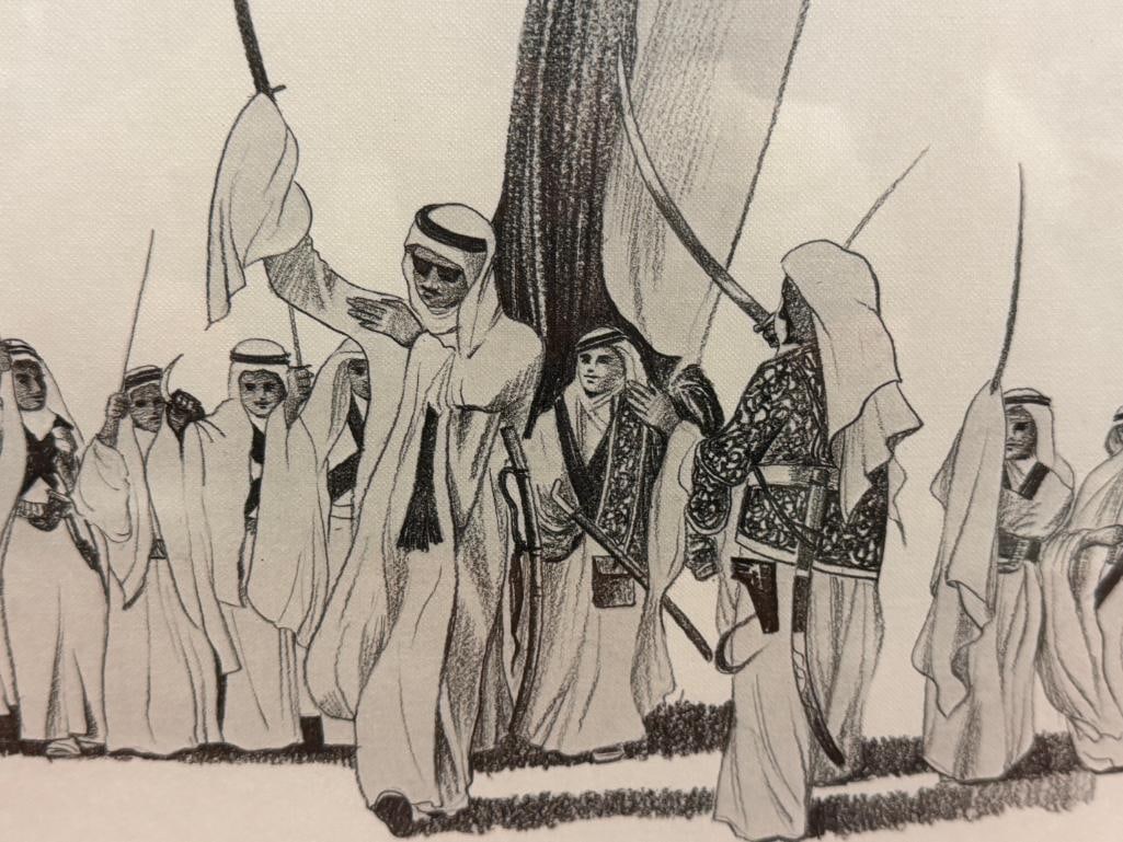 MID-20TH CENTURY PRINT OF FIGURES IN MIDDLE EASTERNATTIRE HOLDING SWORDS - 3