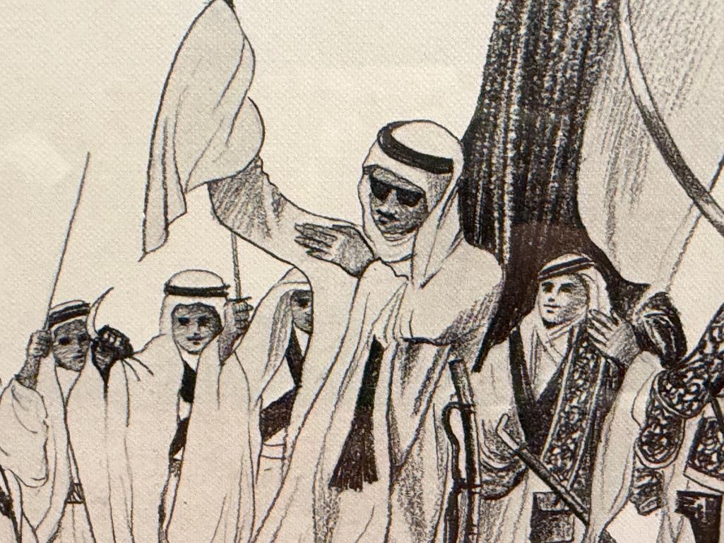 MID-20TH CENTURY PRINT OF FIGURES IN MIDDLE EASTERNATTIRE HOLDING SWORDS - 4