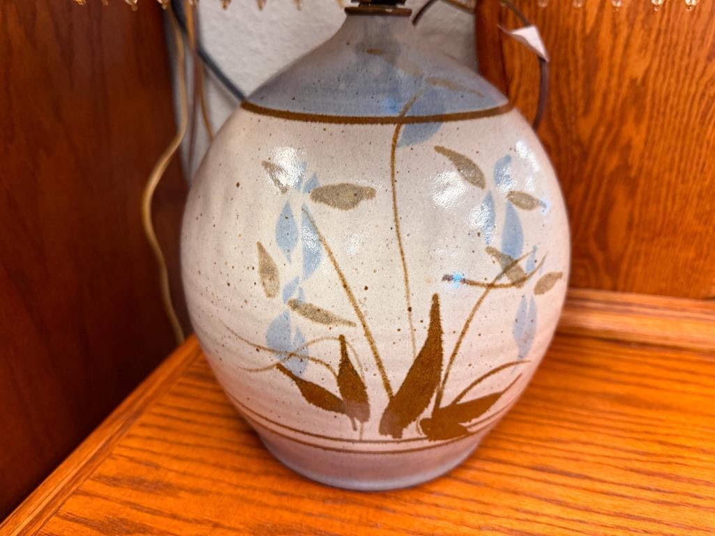 STONEWARE POTTERY BULBOUS BODY WITH FLORAL DESIGN - 2