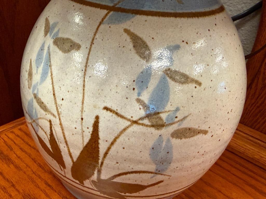 STONEWARE POTTERY BULBOUS BODY WITH FLORAL DESIGN - 3