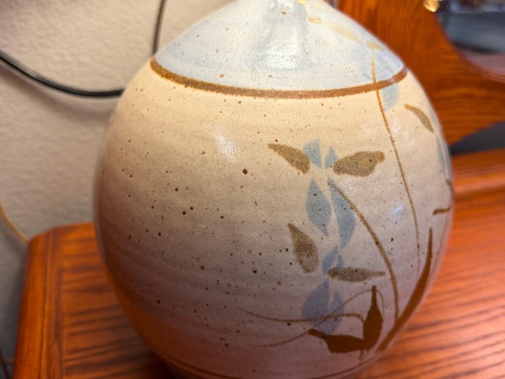 STONEWARE POTTERY BULBOUS BODY WITH FLORAL DESIGN - 5