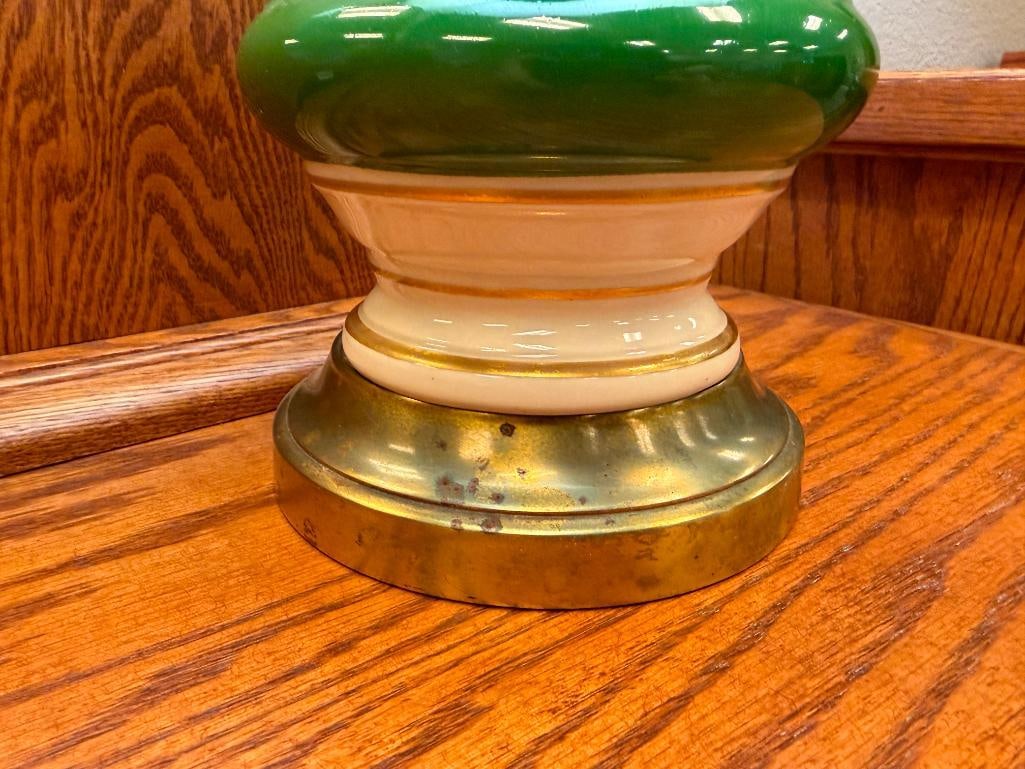 VINTAGE GREEN IVY PORCELAIN TABLE LAMP HAND PAINTED SIGNED BY ARTIST VIKY - 7