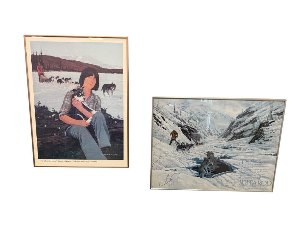 JON VAN ZYLE ALASKAN ARTIST AND DOG MUSHER SIGNED POSTERS TODAY'S DREAM AND IDITROD TRAIL POSTER: BOTH ARE SIGNED BY THE ARTIST, FRAMED 18" X 24" FRAMES