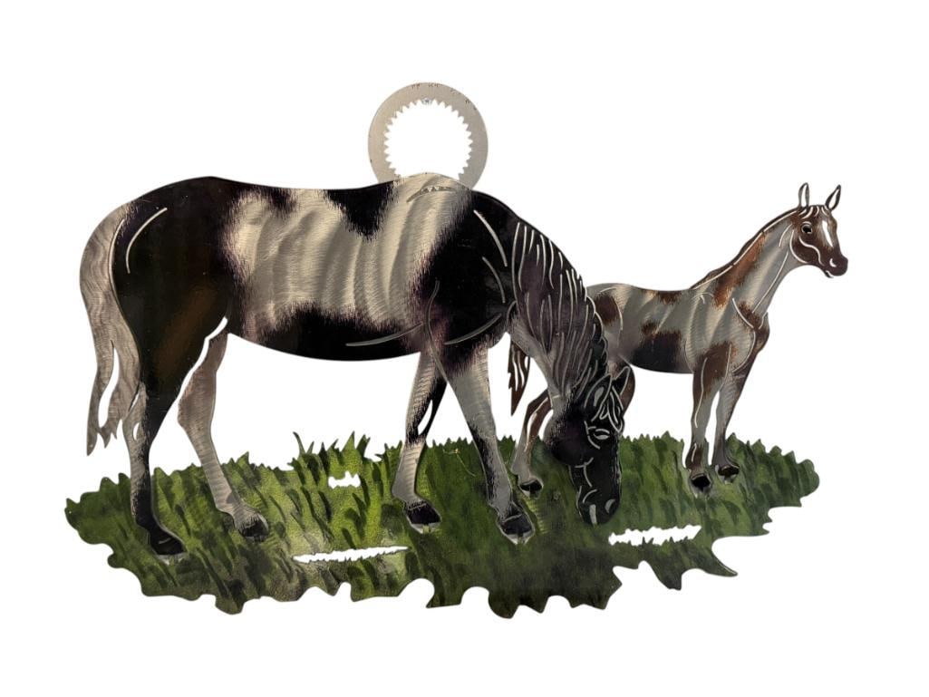 PIERCED METAL RUSTIC WESTERN DECOR MARE AND COLT WALL HANGING: 23 1/2" X 16" 