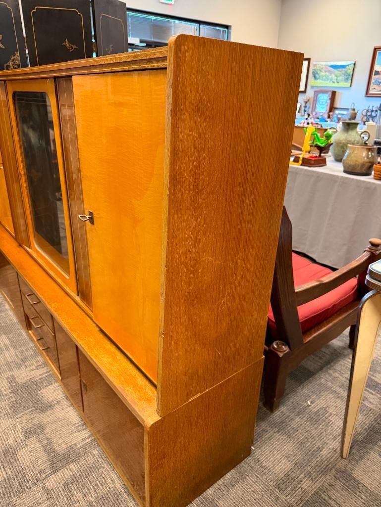 ART DECO PERIOD WALNUT AND MAPLE VINTAGE TWO PIECE CABINET - 12