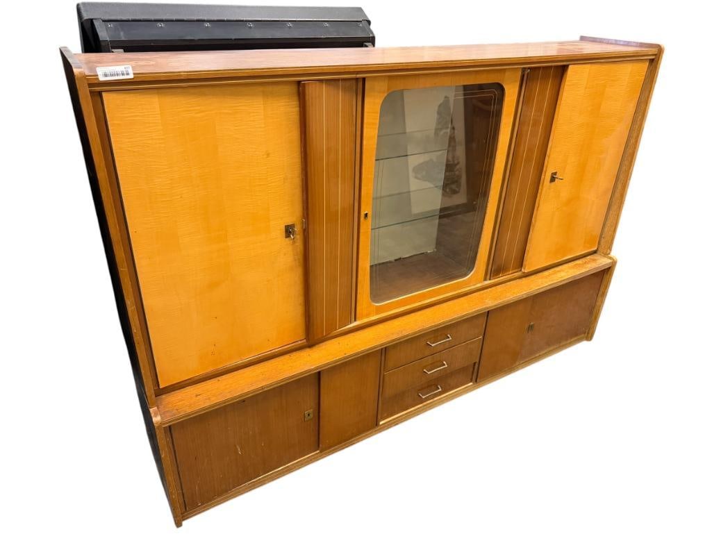 ART DECO PERIOD WALNUT AND MAPLE VINTAGE TWO PIECE CABINET (1 of 14)