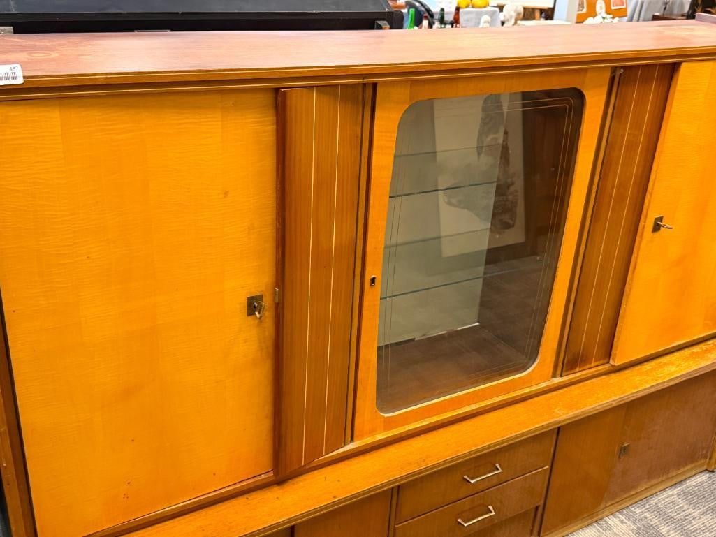 ART DECO PERIOD WALNUT AND MAPLE VINTAGE TWO PIECE CABINET - 2