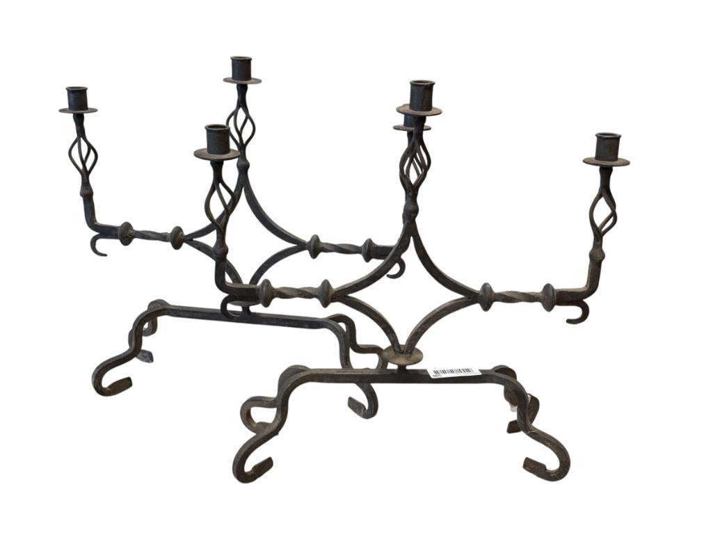 PAIR OF WROUGHT IRON FOUR FOOTED GOTHIC REVIVAL CANDLE HOLDERS (1 of 5)