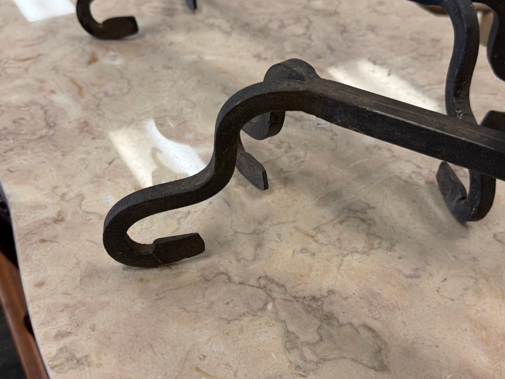 PAIR OF WROUGHT IRON FOUR FOOTED GOTHIC REVIVAL CANDLE HOLDERS - 5