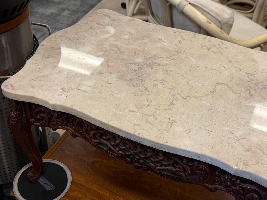 20TH CENTURY ROCOCO STYLE HAND CARVED COCKTAIL TABLE WITH STONE TOP - 3