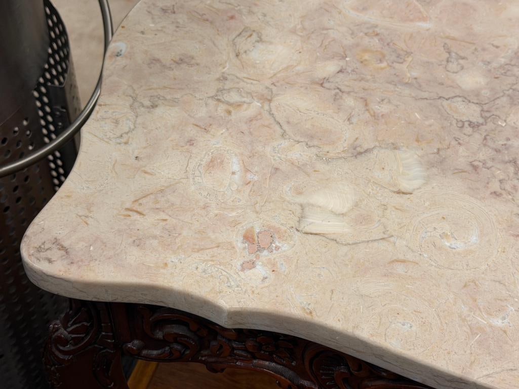 20TH CENTURY ROCOCO STYLE HAND CARVED COCKTAIL TABLE WITH STONE TOP - 4