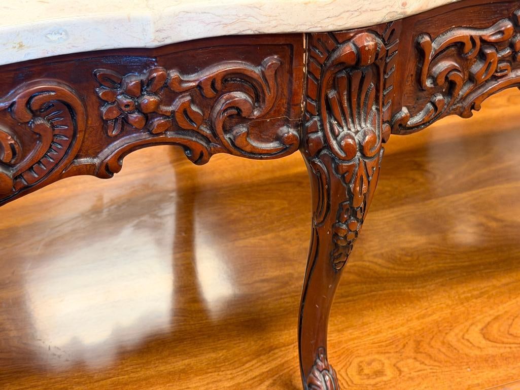 20TH CENTURY ROCOCO STYLE HAND CARVED COCKTAIL TABLE WITH STONE TOP - 5