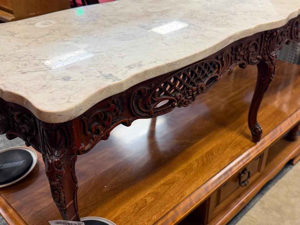 20TH CENTURY ROCOCO STYLE HAND CARVED COCKTAIL TABLE WITH STONE TOP - 7