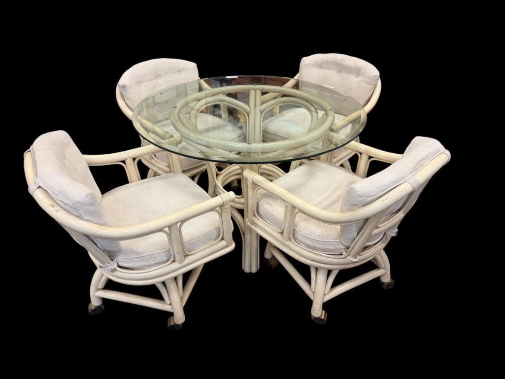 FIVE PIECE BAMBOO OUTDOOR / INDOOR TABLE WITH GLASS TOP (1 of 10)