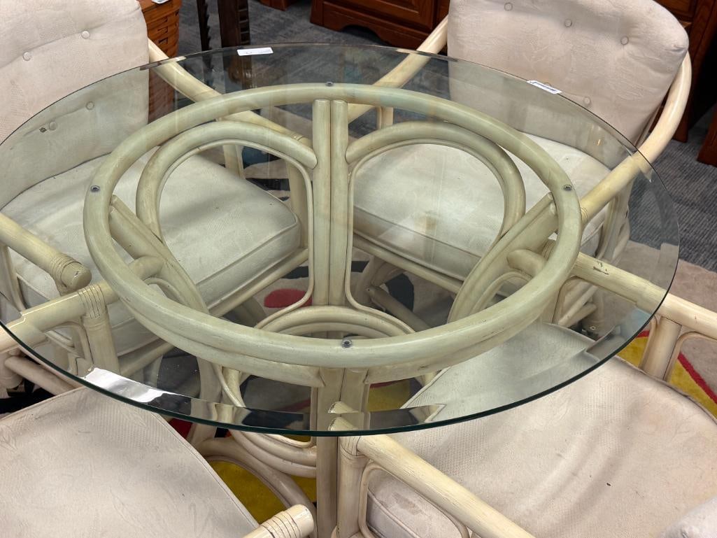 FIVE PIECE BAMBOO OUTDOOR / INDOOR TABLE WITH GLASS TOP - 3