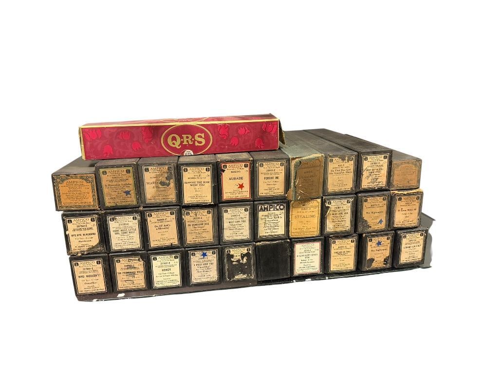 31 ANTIQUE PIANO ROLLS FEATURING 30 BY AMPICO WITH ORIGINAL BOXES - 2
