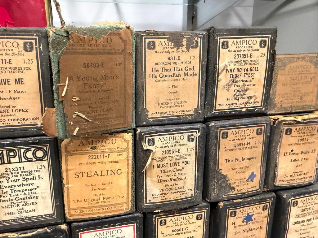 31 ANTIQUE PIANO ROLLS FEATURING 30 BY AMPICO WITH ORIGINAL BOXES - 7