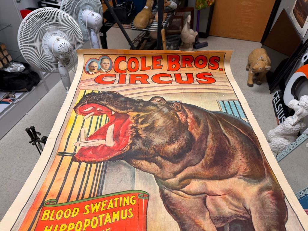 ASSORTED CIRCUS POSTERS INCLUDING COLE BROS. BLOOD SWEATING HIPPOPOTAMUS FROM THE NILE (1 of 10)