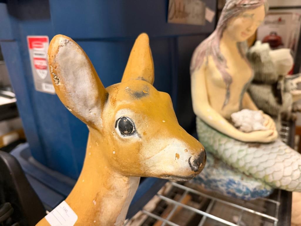 RESTING DOE AND FAWN DEER CEMENT YARD ART SCULPTURES - 10