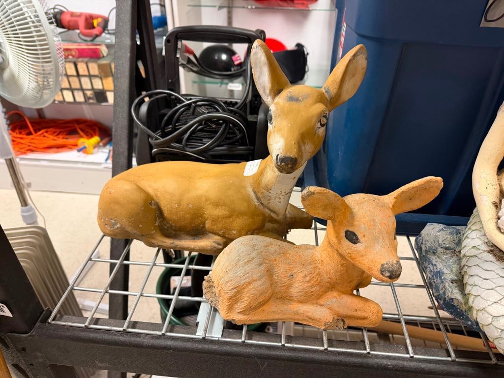 RESTING DOE AND FAWN DEER CEMENT YARD ART SCULPTURES - 2