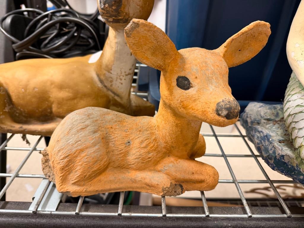 RESTING DOE AND FAWN DEER CEMENT YARD ART SCULPTURES - 3
