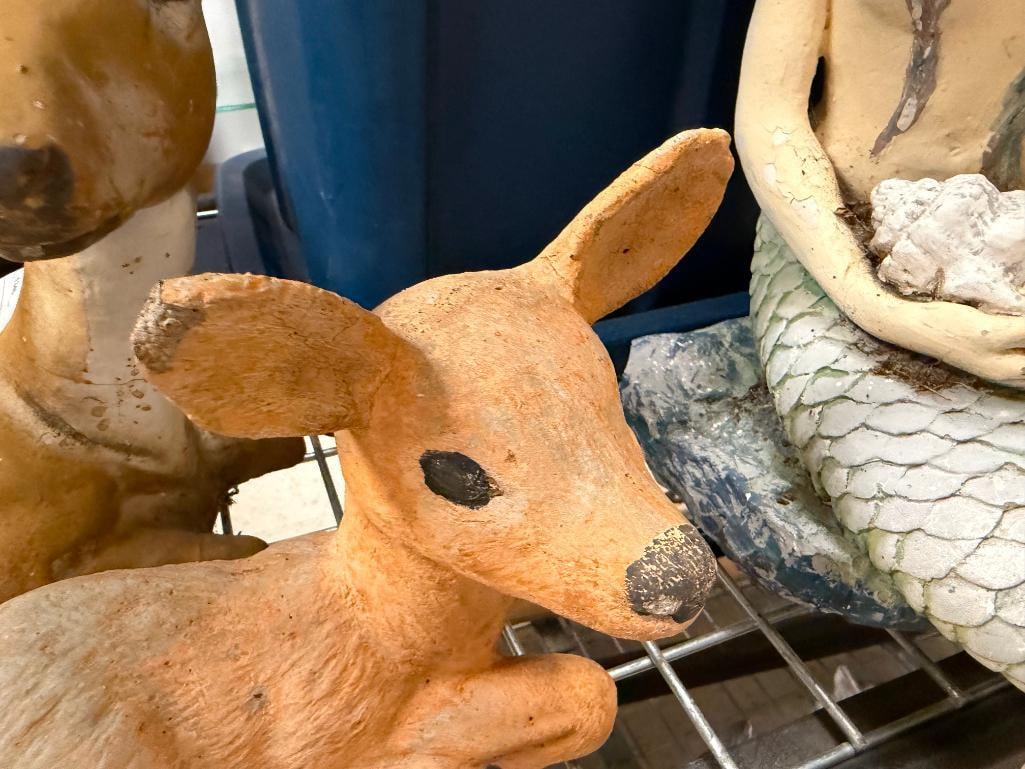 RESTING DOE AND FAWN DEER CEMENT YARD ART SCULPTURES - 4