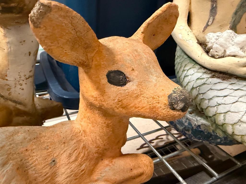 RESTING DOE AND FAWN DEER CEMENT YARD ART SCULPTURES - 5