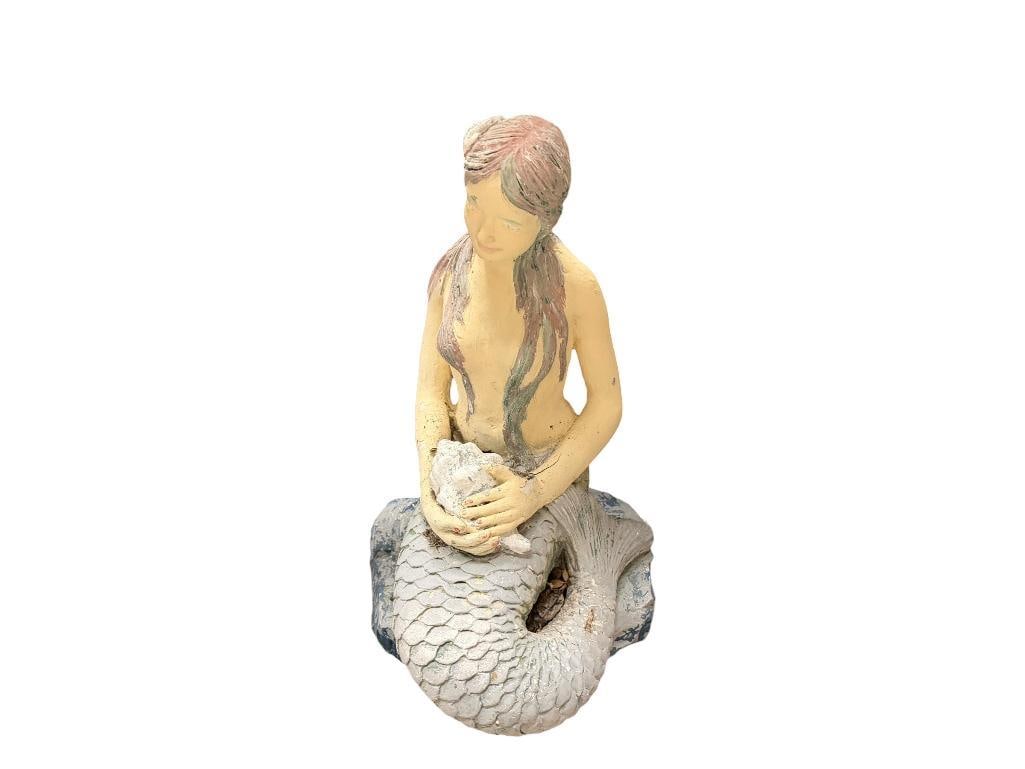 UNIQUE HAND PAINTED MERMAID SIREN HOLDING CONCH CEMENT YARD ART SCULPTURE (1 of 10)