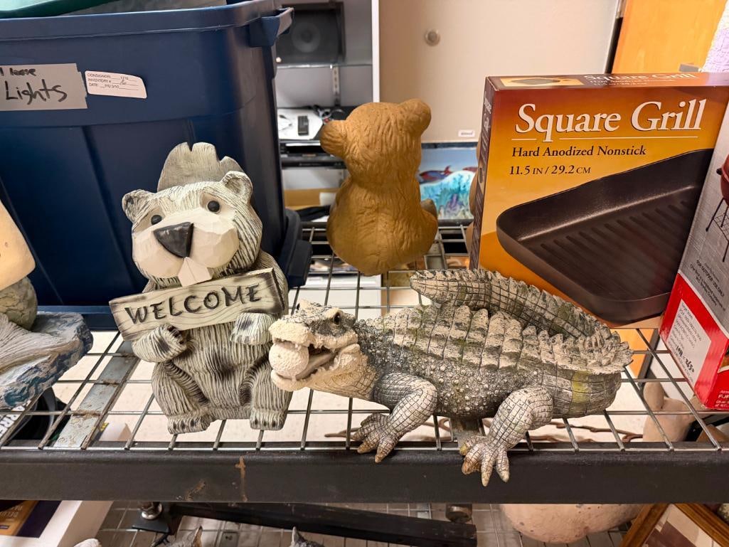TWO RESIN COMICAL YARD ART SCULPTURES INCLUDING WELCOME BEAVER AND ALLIGATOR WITH GOLF BALL IN MO... - 2