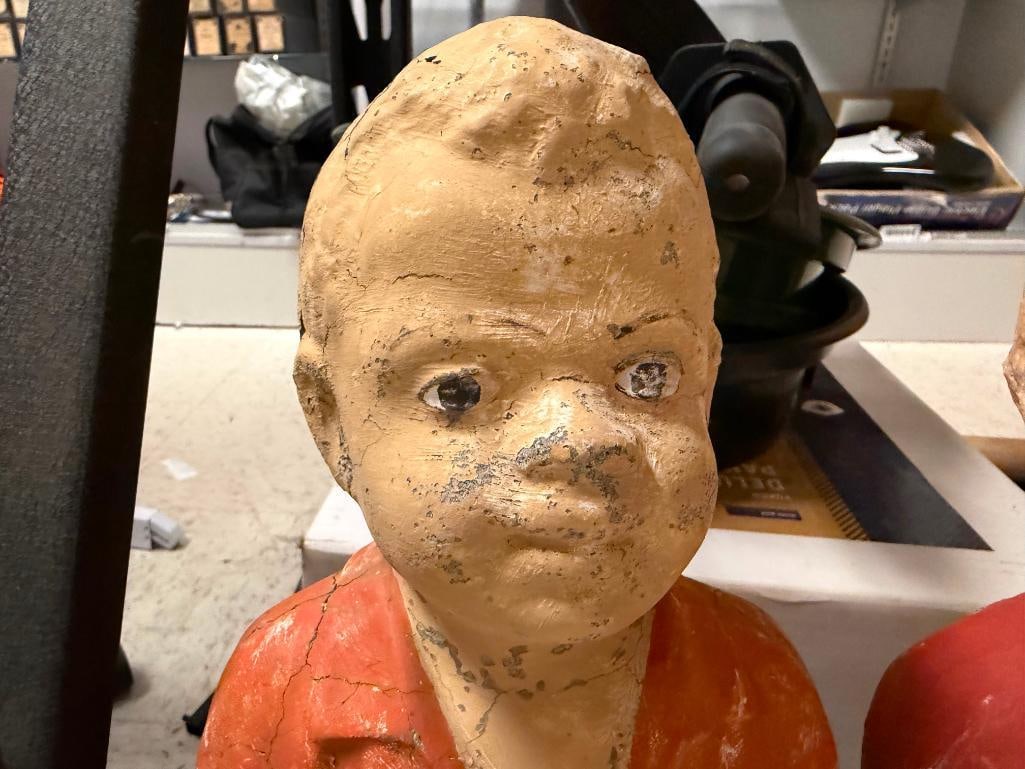 TWO HANDPAINTED SITTING FISHING BOY CEMENT YARD ART SCULPTURES - 3