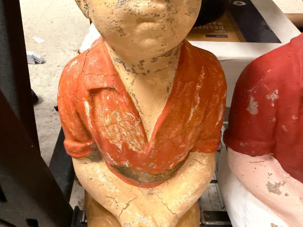 TWO HANDPAINTED SITTING FISHING BOY CEMENT YARD ART SCULPTURES - 4