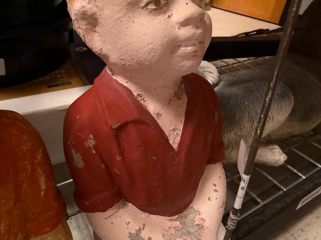 TWO HANDPAINTED SITTING FISHING BOY CEMENT YARD ART SCULPTURES - 8