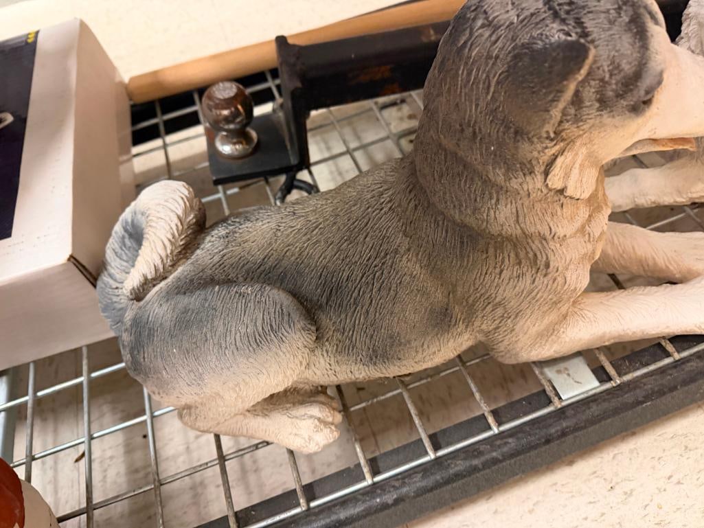 TWO RESTING WOLF / HUSKY AND PUP RESIN YARD ART SCULPTURES - 6