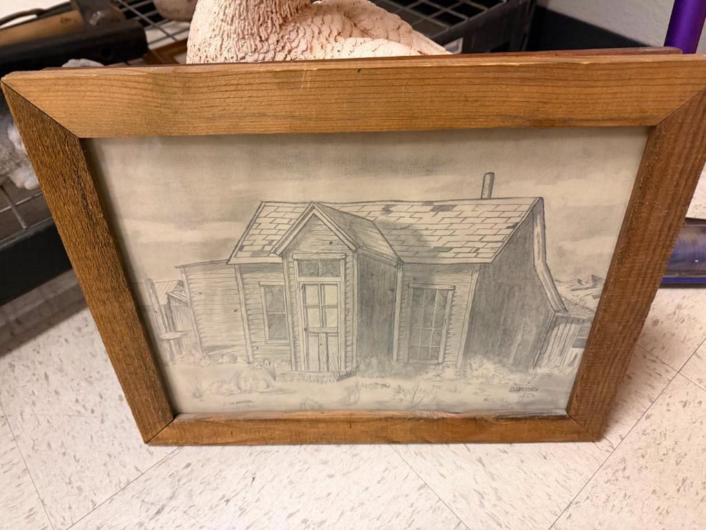 TWO SEPIA TONED PHOTOGRAPH PRINTS AND ONE ORIGINAL PENCIL DRAWING SIGNED BY ARTIST M. GAFFNEY - 8