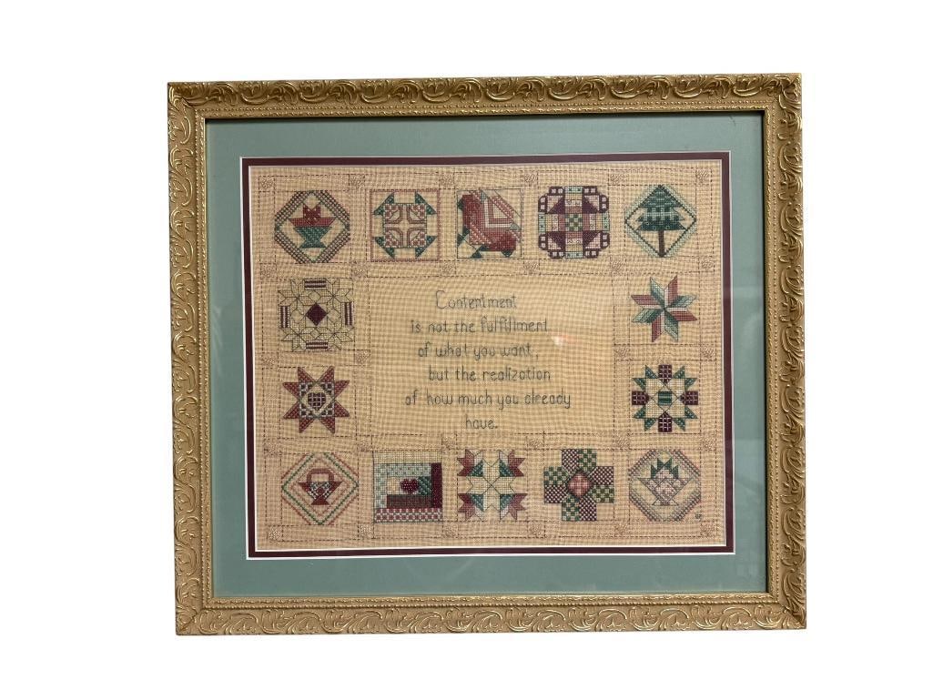 FRAMED CROSS-STITCHED SAMPLER WITH POSITIVE MESSAGE (1 of 8)