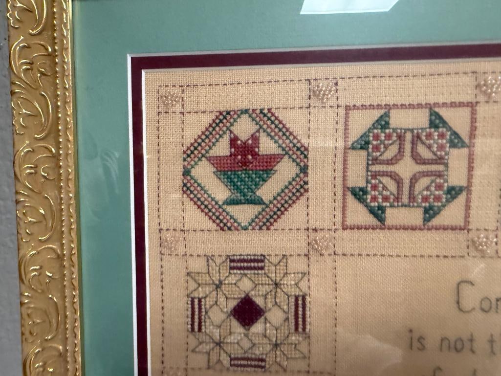 FRAMED CROSS-STITCHED SAMPLER WITH POSITIVE MESSAGE - 4