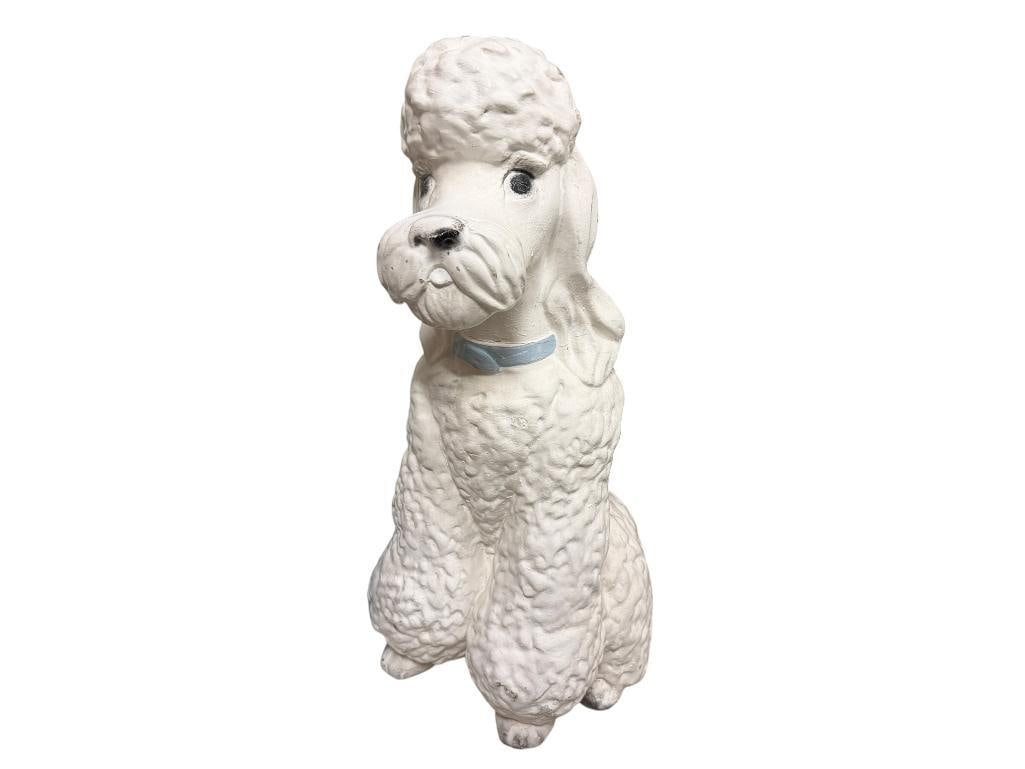 HANDPAINTED MATTE WHITE POODLE CEMENT YARD ART SCULPTURE: GOOD CONDITION 23" H